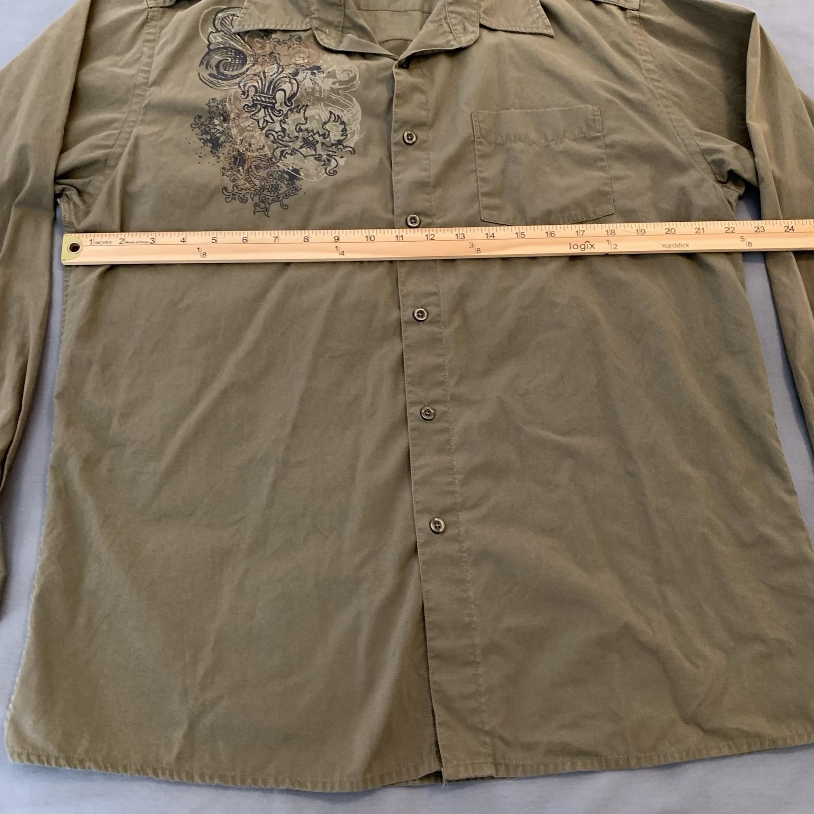 Summit Shirt Mens Large Beige Skull Graphic Long Sleeve Button Front Casual — image 3 of 7